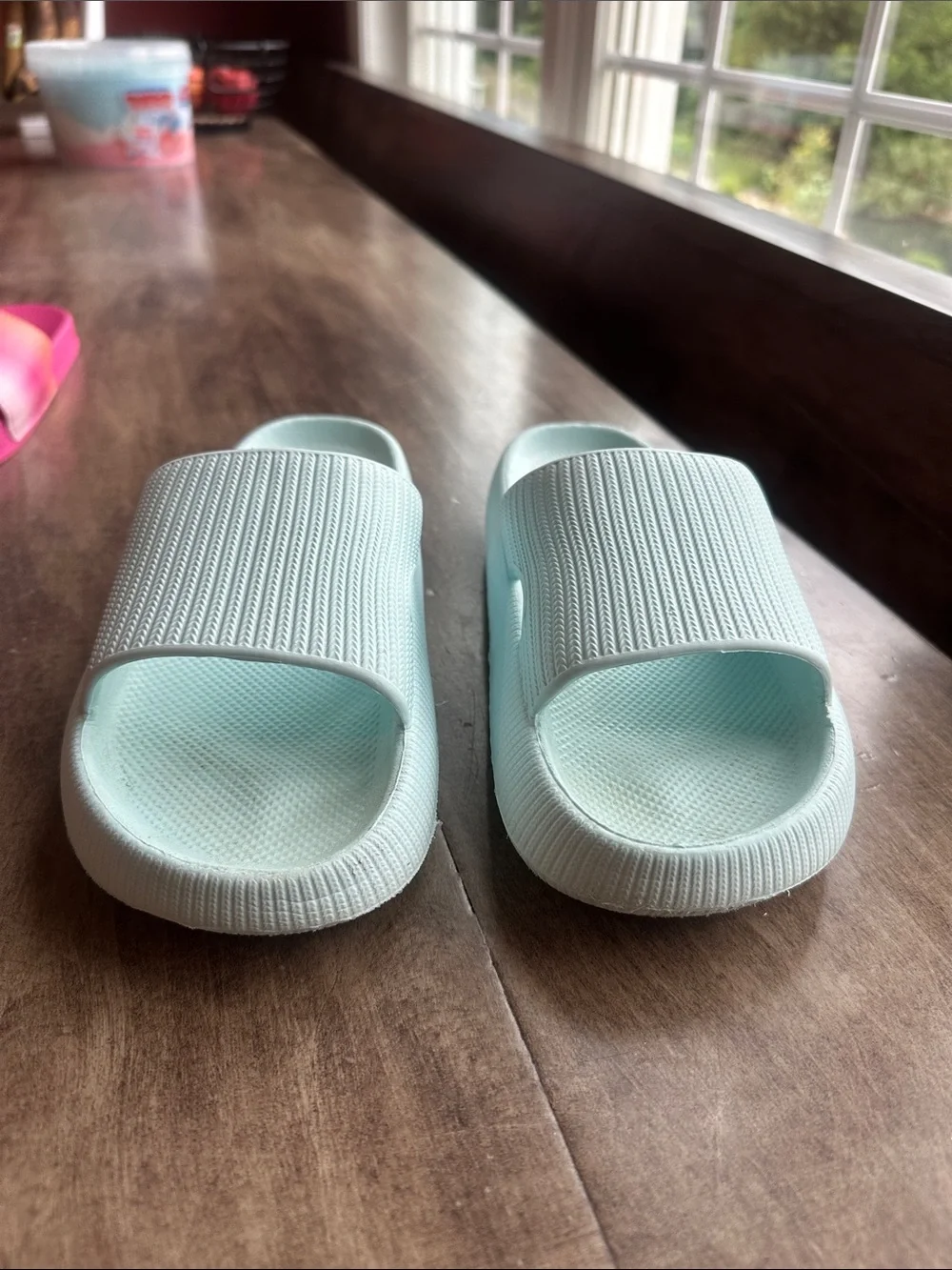 3 Girls Pair Slide Sandals Lot - Coral Ombre + Mint + Light Aqua